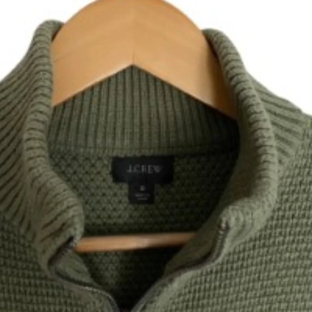 J. Crew Cotton Half Zip Sweater in Rustic Moss Stitch Small